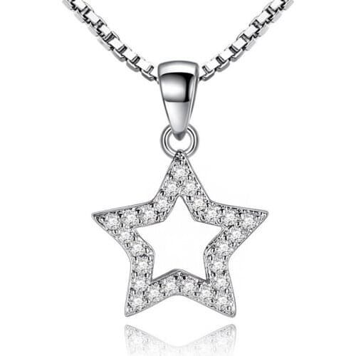 Wholesale 12pcs/lot 5 Styles Star Heart Circle Hollow Pendant Necklace Zirconia Female Women Necklaces Party Jewelry Gift