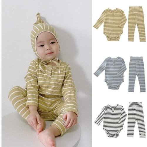 Autumn New Baby Long-Sleeved Striped Striped Cotton Two-piece Suit ChildrenS Clothing