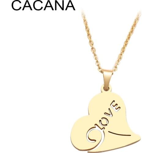 CACANA Stainless Steel Necklace For Women Man Classic Love Heart Gold And Silver Color Pendant Necklace Engagement Jewelry