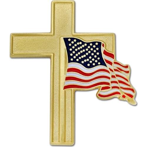 Custom Cross United States Flag Brooch Lapel Pin Gemstone Jewelry Hard Enamel Brooch Can be Customized with Your Logo