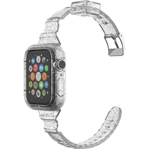 Luxury Glitter Silicone Case Cover with Band Strap For iwatch Apple i Watch Series Bands 6 5 4 SE 40mm 44mm 40 44 mm Accessories