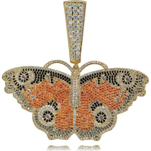 Lucky Sonny Luxury Butterfly Pendant Joyas Hiphop Bling CZ Paved Pendants & Necklaces 12mm Stainless Steel Cuban Chain Bijoux