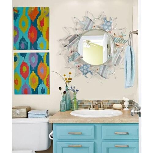 Modern Wrought Iron Simple Fish Shape Wall Hanging Decorative Mirror Home Living Room Sofa Background Wall Sticker Mirror Crafts