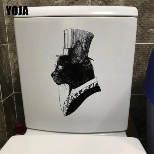 YOJA 15.7*23.7CM Classic Black Cat Gentleman Toilet Sticker Kids Room Decoration Wall Decal T1-0069