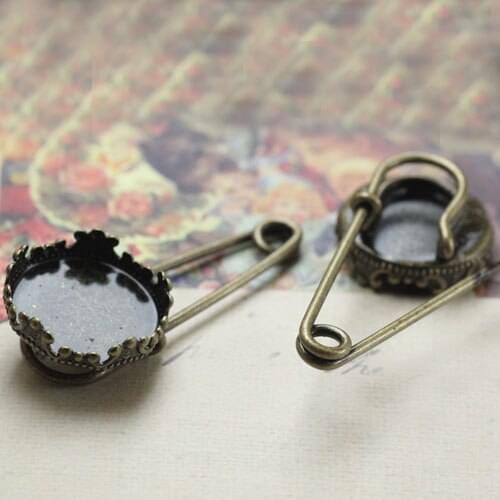 Glass Cameo Clip Kilt Pins Back Brooches Base Blank Safety-pin Settings 15mm 20mm 25mm Circle Bezel DIY Findings Accessories