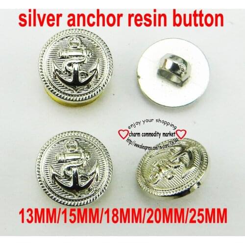 100PCS 13MM-25MM SILVER shield GOLD anchor RESIN buttons BRAND coat kids sewing clothes accessory coat sweater button R-307