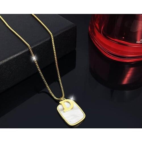 316L Stainless Steel New Fashion Upscale Jewelry Letter D Geometric Natural Shell Charms Chain Choker Necklace Pendant For Women