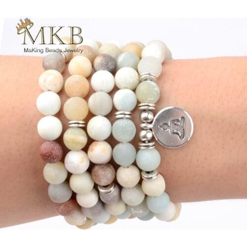 108pcs Mala Beads Bracelet Boho Natural Matte Amazonite Beaded Buddha Charm Bracelets For Women Men Yoga Jewelry Dropshipping