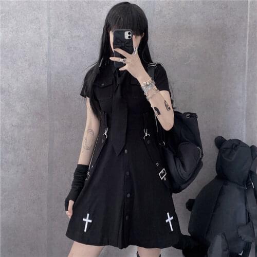 Black Dresses for Women Cool Fashion Girl Wearing Dress Female 2021 Summer New Safari Style Tide High Street Woman Dress Sets