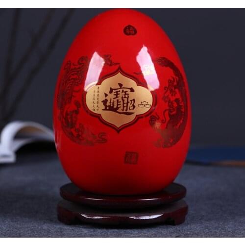 Jingdezhen Ceramic China Red Lucky Egg Fotune Egg Vase Wedding Gifts Home Handicraft Furnishing Articles