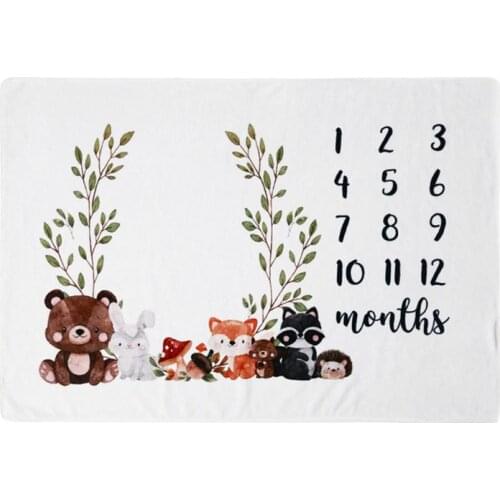 Baby Monthly Record Growth Milestone Blanket Newborn Cute Animal Pattern Photography Props Photo Creative Background Cloth