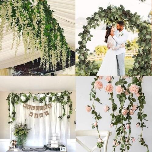 Wisteria/Rose/Eucalyptus Artificial Flowers Vine Garland Wedding Arch Decoration Fake Roses Flowers Hanging Garland Wall Decor