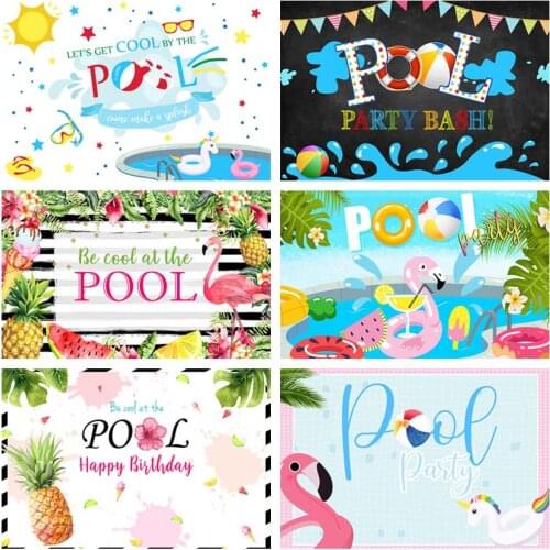 Mehofond Summer Pool Party Photography Backdrop Flamingo Unicorn Swimming Ring Baby Birthday Background Photo Studio Photocall