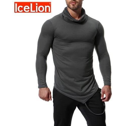 IceLion 2021 New Irregular Hem T shirt Men Fashion Fold Design T-shirt Long Sleeve Hip Hop Streetwear Slim Fit Mens Tshirt Tops