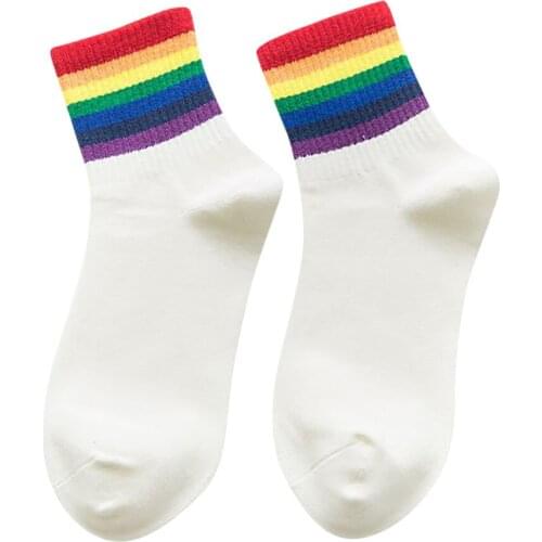 Feitong Chrismas Rainbow Socks Men Women Winter New Unisex Cotton Striped Socks Xmas Fashion Breathable Socks Man