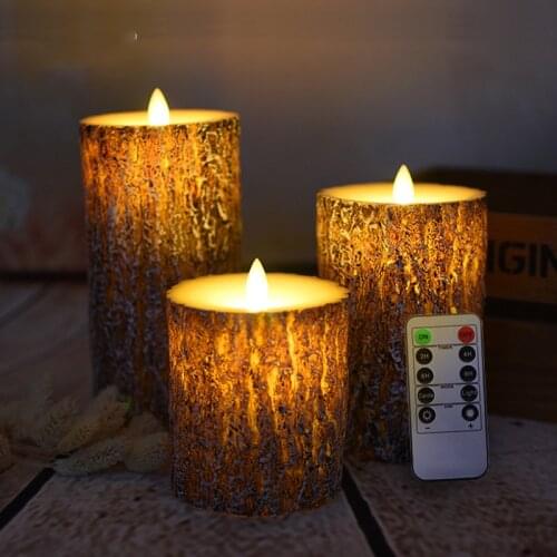 1 Set of 3 Flameless Candle Night Light Pine LED Candle With Remote Control Wax Candle For New Year Christmas Wedding Decoration