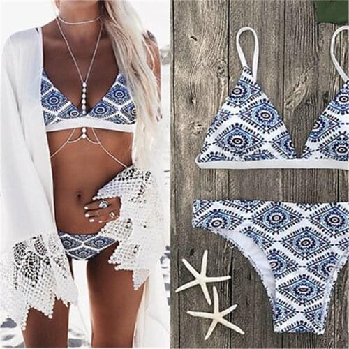 2020 NEW Sexy Ladies Print Halter Bikini Set Thong Swimsuit Bathing Suit Swimwear Women Brazilian Push Up Swimwear Beachwear