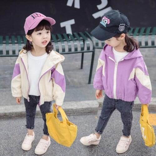 New Baby Kids Spring Casual Coat Little Girls Fall Clothes Fashion All Matched Hooded Jacket Childrens Panelled Outerwear B287