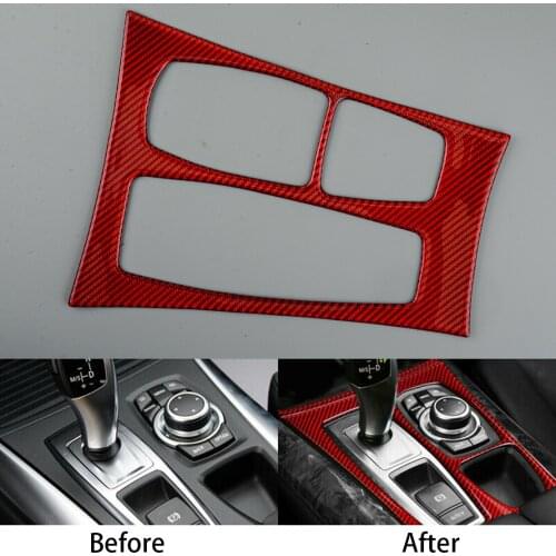 Car Interior Gear Shift Box Panel Trim Cover Red Carbon Fiber Fit For BMW X5 E70 X6 E71 2008 2009 2010 2011 2012 2013