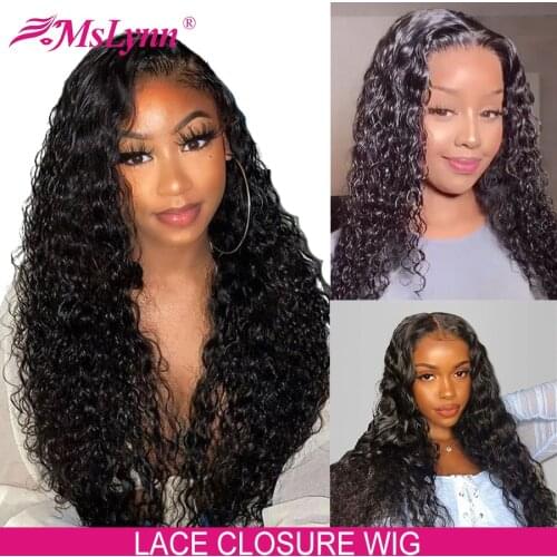 Water Wave Wig 180 Density Lace Closure Wig Brazilian Hair Curly Human Hair Wig Lace Front Human Hair Wigs Mslynn Remy Hair