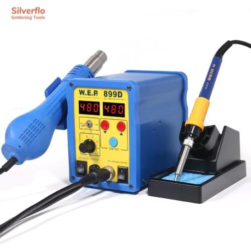 WEP 899D Double Digital Display Soldering Station With Soldering Iron Heat Gun Auto Manual Hot Air Gun Desoldering Station