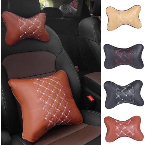 Car Seat Headrest Neck Head Support Faux Leather PP Cotton Soft Pillow Cushion Car Four Seasons Universal Seat Neck Cushion