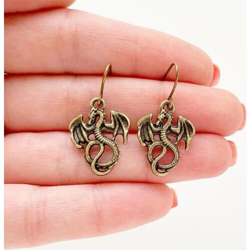 1 pair Tibetan Bronze Silver Color Dragon Earrings Small Dangly Dragon Earrings Renaissance Faire Costume For Women DIY Jewelry