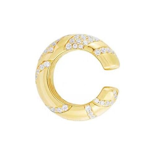 1pc 925 Sterling Silver White Zirconia Stripe Mono Ear Bone Cuff Yellow Gold Color Tribe Clip Earring Women Fine Mana Jewelry