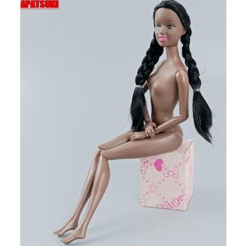 1pc 11 Jointed Movable Chocolate Body + Black Hair Long Ponytail Head 11.5" Doll Nude Naked Body 1/6 BJD Accessories Kids Toys