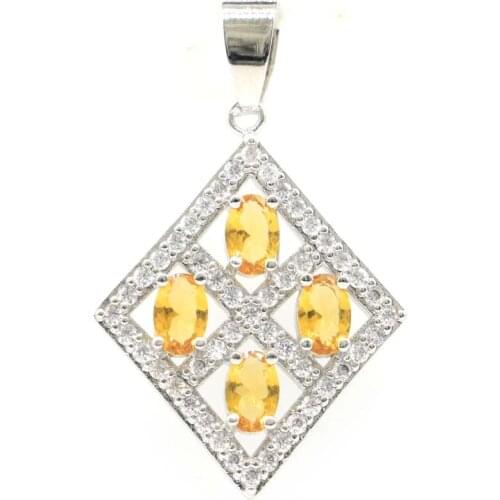37x23mm Classic Square Shape Created Golden Citrine Rich Blue Violet Tanzanite CZ For Ladies Engagement Silver Pendant