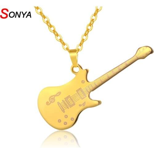 SONYA Stainless Steel HIP Rock Two Tone Gold Color Music Guitar Pendant Necklace for Women/Men Gift Jewelry Dropshipping