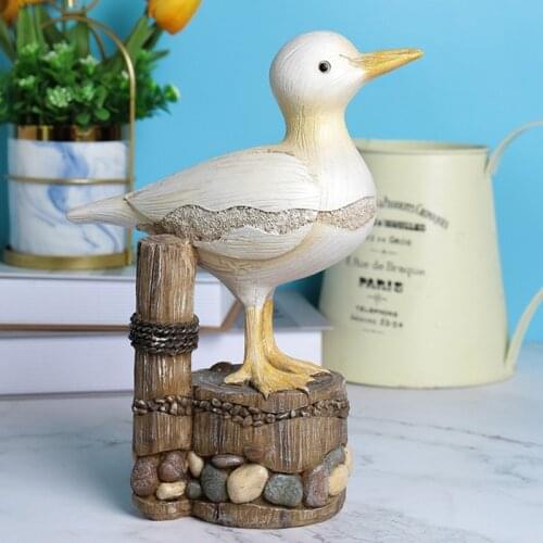 Mediterranean Beach Resin Seabird Stump Figurine Statue Ornament Home Decoration