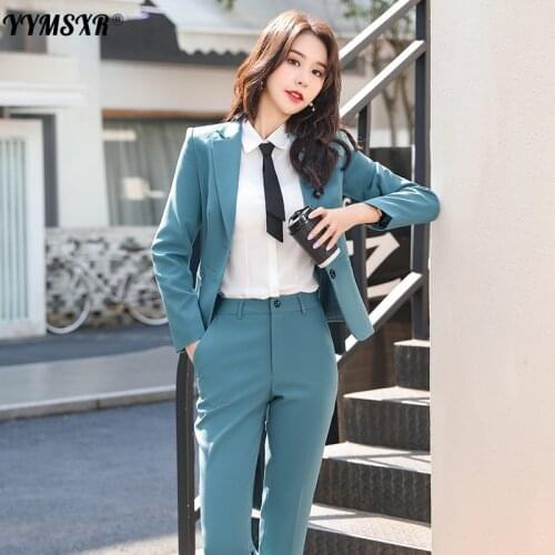 High quality autumn and winter womens professional office pants suit two-piece suit Ladies slim ladies jacket Casual trousers