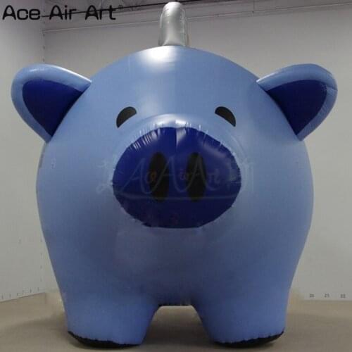 Vigorous 2.5m L blue/green inflatable pig,inflatable boar,inflatable piggy bank with custom logos for bank event or promotion