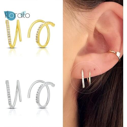 925 Sterling Silver Ear Neeble Geometric Spin Stud Earrings for Women Tiny CZ Crystal Earrings Fashion Temperament Party Jewelry