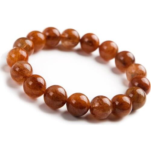 Genuine Natural Copper Hair Rutilated Quartz Crystal Women Charm Round Bead Healing Bracelet 12MM
