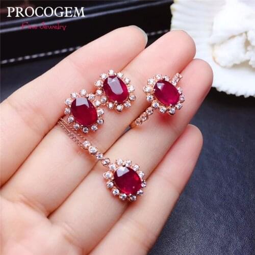 Authentic Natural Heated pigeons - blood Ruby Jewelry sets for Women Wedding 1.55Ct Real gemstones fine Jewelry S925 Silver #479