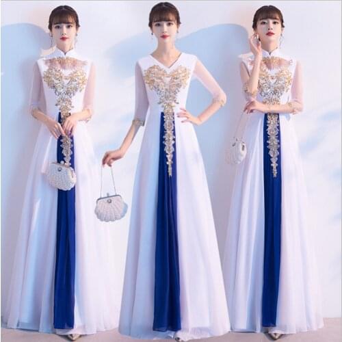 Chorus Clothing Female Retro Chinese Style 2021 New Temperament Slim Sequin Stand-Up Collar V-Neck Elegant Multi Female Robes