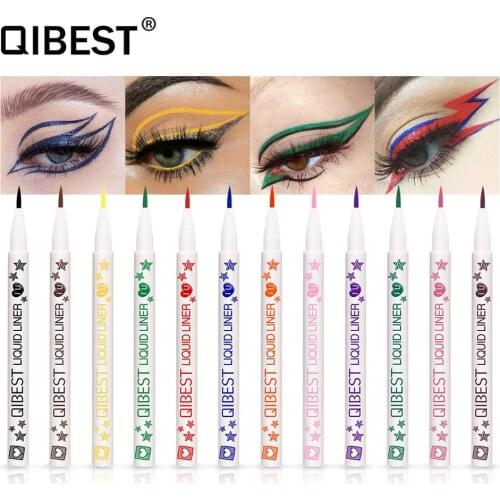 QIBEST Color Eyeliner Liquid Waterproof Quick-drying Long Lasting Black Eyeliner Makeup Cosmetic Pen