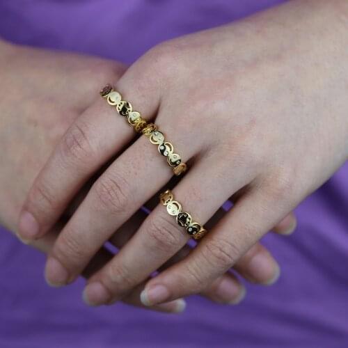Gold Color Geometric Round Smile Cry Face Happy Sad Eternity Ring Fashion Stacking Women Finger Bands