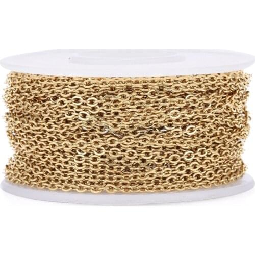 10m/roll Golden Vacuum Plating Stainless Steel Cable Chains Flat Oval Link Chains for Jewelry Making Material Findings