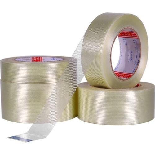 25M/Roll Transparent Glass Fiber Tape Transparent Striped Single Side Adhesive Tape Sticky For Fixing And Packing