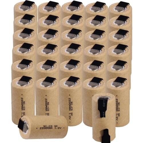 32 pcs SC battery 1.2V SUBC batteries rechargeable 2200mah flat top color random