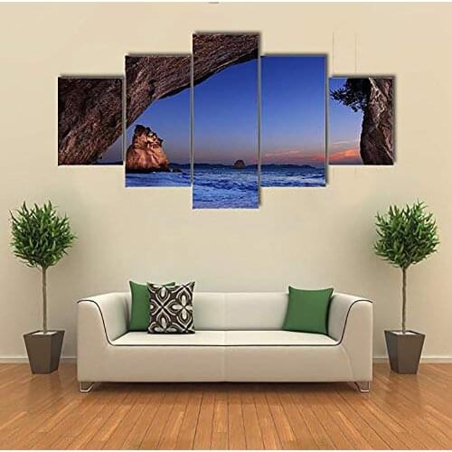 5 Piece Wall Art Canvas Painting Seaside Cave Poster Nordic Decoration Home Living Room Abstract Modular Framework Picture