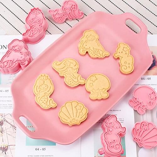 6Pcs/set Mermaid Shell Seahorse Bakeware Cookie Mold Biscuit Mold DIY Cartoon Press Cutter Baking Mold Party Cookie Tools Gift