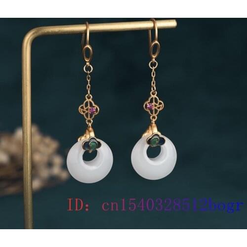 White Jade Doughnut Earrings Gifts Jewelry Zircon Charm 925 Silver Natural Gemstone Fashion Amulet Women Chalcedony Crystal