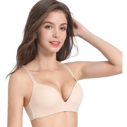 Gathered Push Up Bra Women small chest Sexy Lingerie Seamless deep u Bra Fashion Bralette Brassiere Female Underwear Intimate
