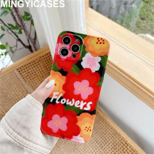 Painted Flower Phone Case for IPhone 12 Mini 11 Pro Max XR XS Max 7 8 Plus X Soft IMD Floral Phone Back Cover Cases Fundas