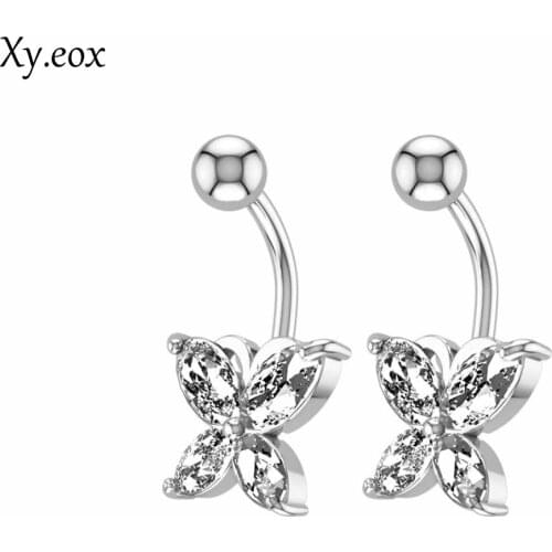 Navel Belly Ring Piercing Steel Butterfly Cubic Zircon Umbilical Body Jewelry