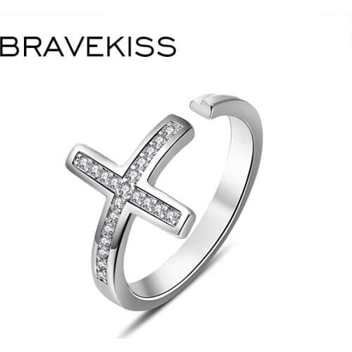BRAEVKISS Cross CZ Wedding Open Rings for Women Engagement Female Creative Fashion Jewelry Luxury Christian Accessories BUR0431